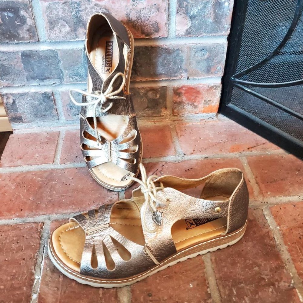 Pikolinos Metallic Lace Up Tie Alcudia Sandals 38